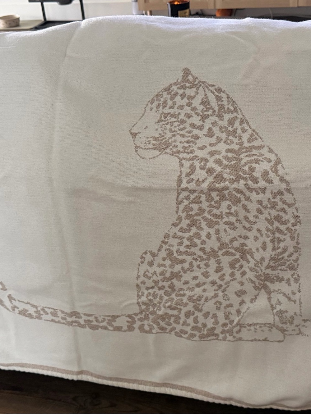 Cartier Cream and Beige Leopard Throw Blanket